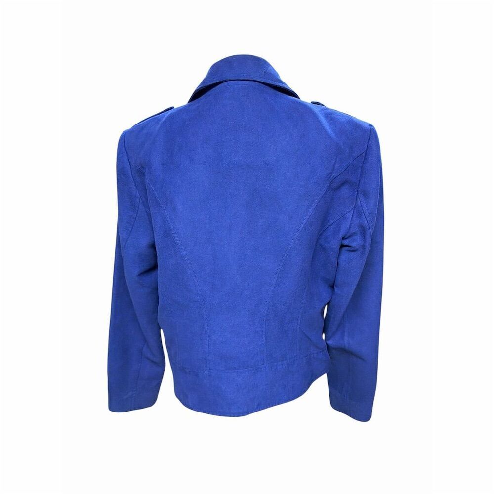 Michael Kors Women's Blue Moto Jacket Size L Zipper Accents - Picture 4 of 12